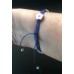 ARMBAND geknoopt BLAUW met 5 ROZE bloemetjes